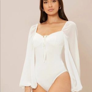 White lantern sleeve bodysuit